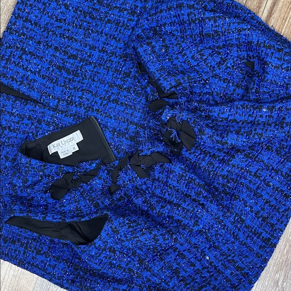 Kay Unger Stunning Blue Tweed Sleeveless Dress with Ribbon Detail Ladies Size 8 - Picture 6 of 9